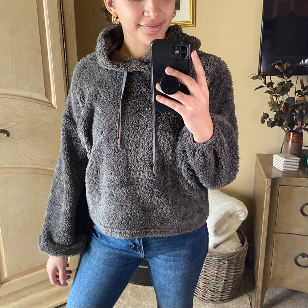 Z Supply Grey Teddy Pullover Hoodie